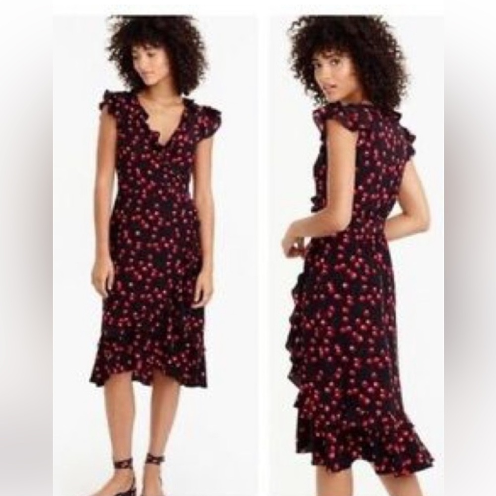 JCrew Cherry Print Silk Dress Size 6